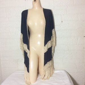 Boho Fringe Blue Top Festival Hippie Kimono Tassel